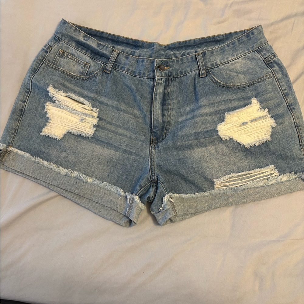 Stylish Blue Distressed Jean Shorts
